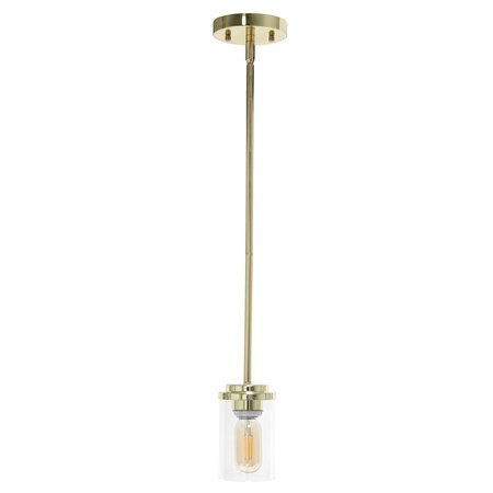 LALIA HOME 1-Light 5.75" Minimalist Industrial Farmhouse Adjustable Hanging Clear Cylinder Glass Pendant, Gold LHP-3011-GL